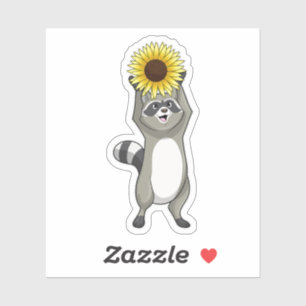 Racoon met zonnebloem sticker