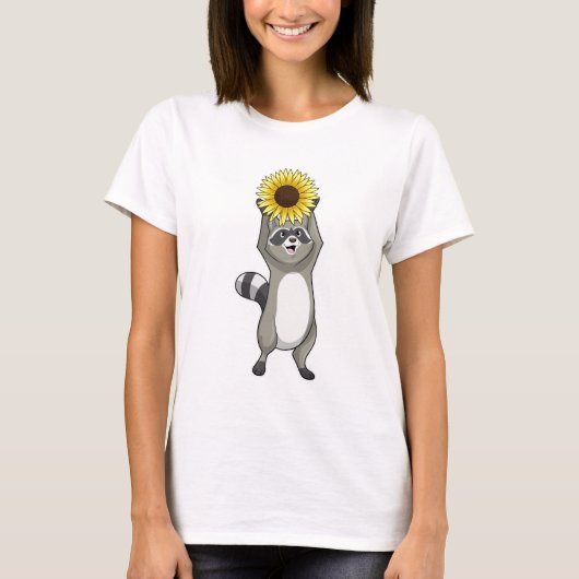 Racoon met zonnebloem t-shirt (Voorkant)