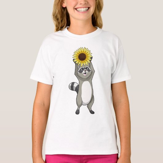 Racoon met zonnebloem t-shirt (Voorkant)