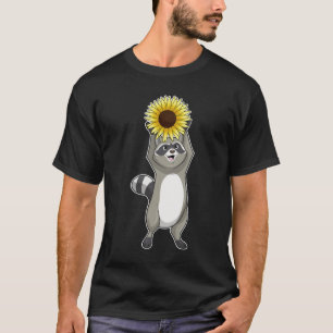 Racoon met zonnebloem t-shirt