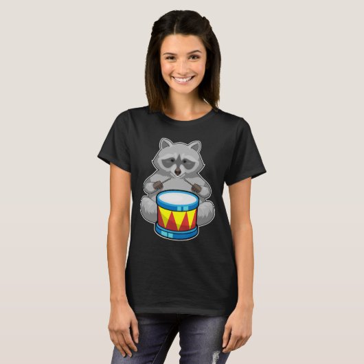 Racoon Musician Drum Music T-shirt (Voorkant volledig)