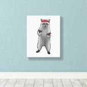 Racoon op fitness met paraplu canvas afdruk (Insitu (Houten vloer))
