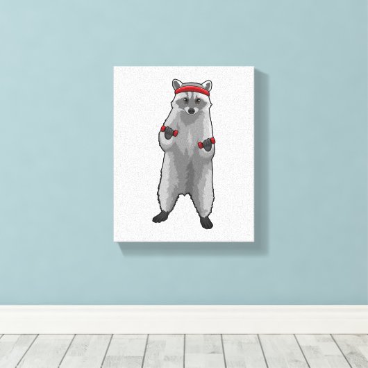 Racoon op fitness met paraplu canvas afdruk (Insitu (Houten vloer))