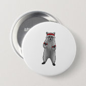 Racoon op fitness met paraplu ronde button 7,6 cm (Voorkant /achterkant)