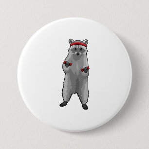 Racoon op fitness met paraplu ronde button 7,6 cm