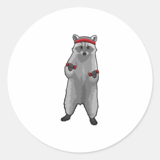 Racoon op fitness met paraplu ronde sticker (Voorkant)
