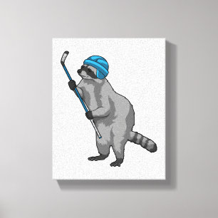 Racoon op IJshockey met ijshockeystick Canvas Afdruk