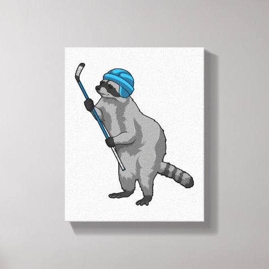 Racoon op IJshockey met ijshockeystick Canvas Afdruk (Voorkant)