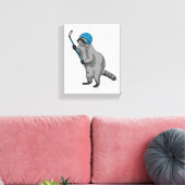 Racoon op IJshockey met ijshockeystick Canvas Afdruk (Insitu (Woonkamer))