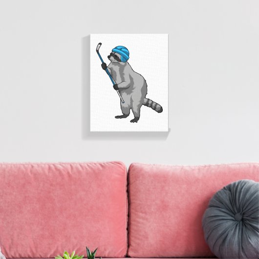 Racoon op IJshockey met ijshockeystick Canvas Afdruk (Insitu (Woonkamer))