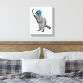 Racoon op IJshockey met ijshockeystick Canvas Afdruk (Insitu (Slaapkamer))