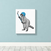 Racoon op IJshockey met ijshockeystick Canvas Afdruk (Insitu (Houten vloer))