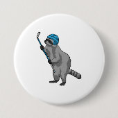 Racoon op IJshockey met ijshockeystick Ronde Button 7,6 Cm (Voorkant)