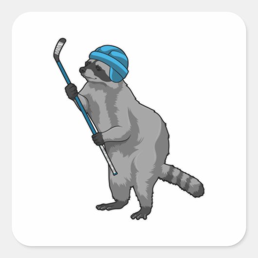Racoon op IJshockey met ijshockeystick Vierkante Sticker (Voorkant)