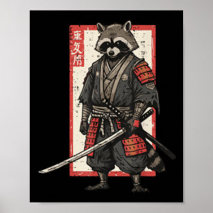 Racoon Samurai Katana Japanese Warrior Mannen Boys Poster