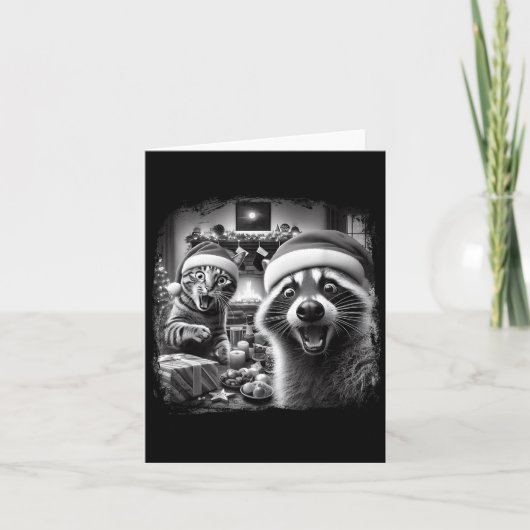 Racoon Santa Funny Cat Taking Selfie Christmas Xma Kaart (Voorkant)