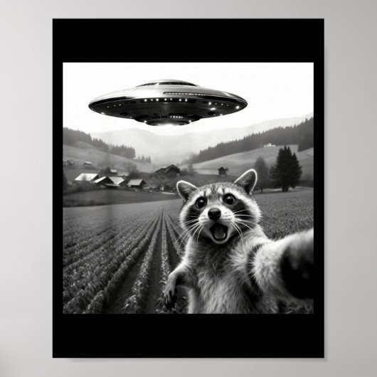 Racoon Selfie With Alien Ufo Funny Racoon Alien Bi Poster (Voorkant)