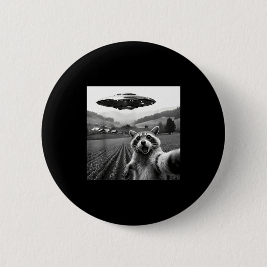 Racoon Selfie With Alien Ufo Funny Racoon Alien Bi Ronde Button 5,7 Cm (Voorkant)