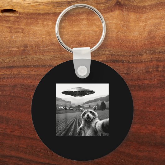 Racoon Selfie With Alien Ufo Funny Racoon Alien Bi Sleutelhanger (Voorkant)