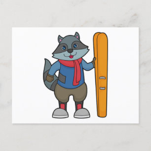 Racoon Skier Ski Briefkaart