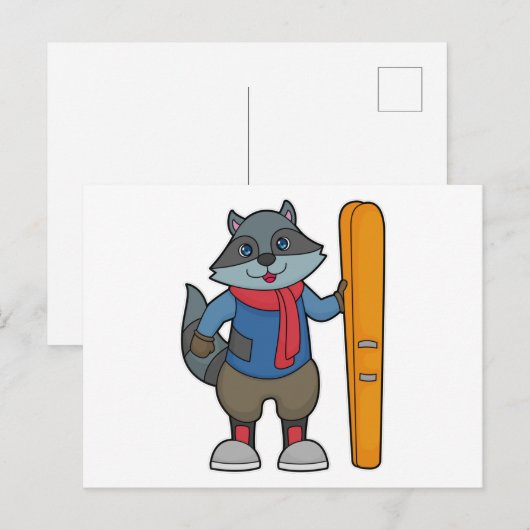 Racoon Skier Ski Briefkaart (Voorkant / Achterkant)