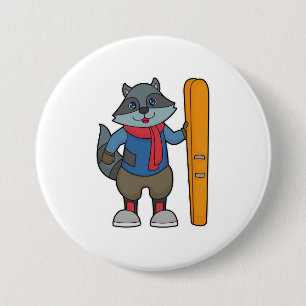 Racoon Skier Ski Ronde Button 7,6 Cm