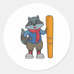 Racoon Skier Ski Ronde Sticker