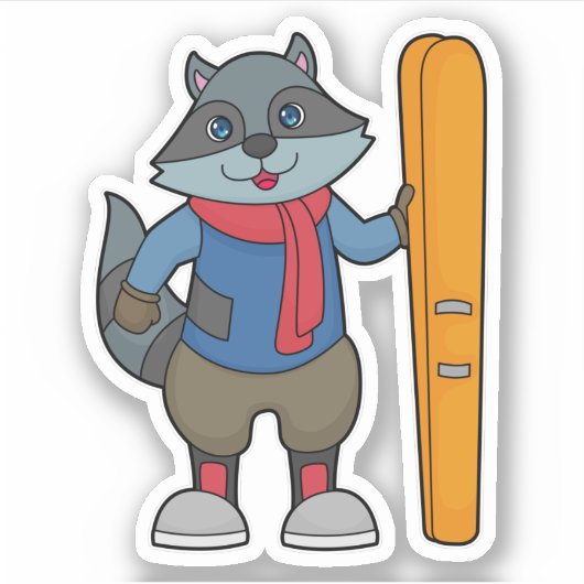 Racoon Skier Ski Sticker (Voorkant)