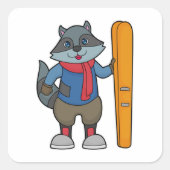Racoon Skier Ski Vierkante Sticker (Voorkant)