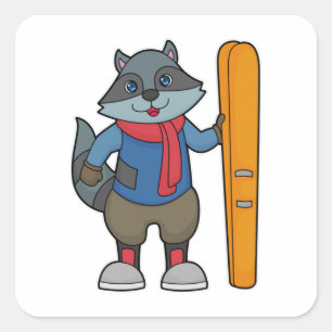 Racoon Skier Ski Vierkante Sticker