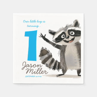 Racoon thema verjaardagsfeestje voor babe draaien servet