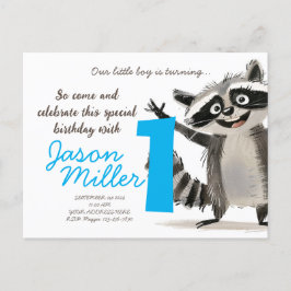 Racoon thema verjaardagsfeestje voor babe draaien uitnodiging briefkaart