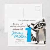 Racoon thema verjaardagsfeestje voor babe draaien  uitnodiging briefkaart (Voorkant / Achterkant)