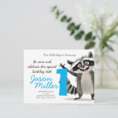 Racoon thema verjaardagsfeestje voor babe draaien  uitnodiging briefkaart (Staand voorkant)