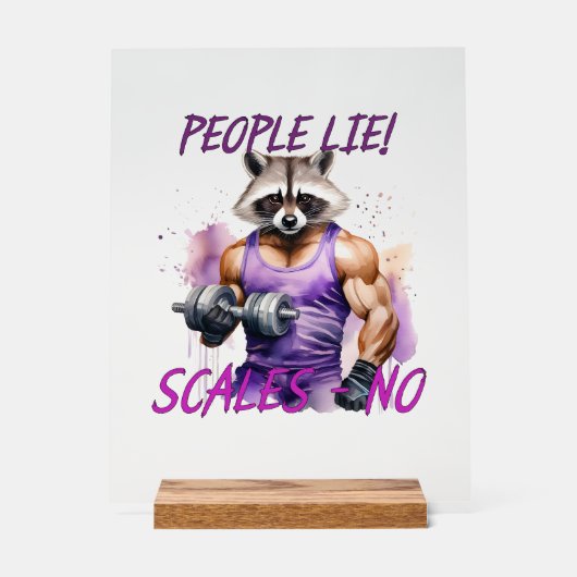 Racoon trainer, atleet, halters acryl bord (Voorkant)