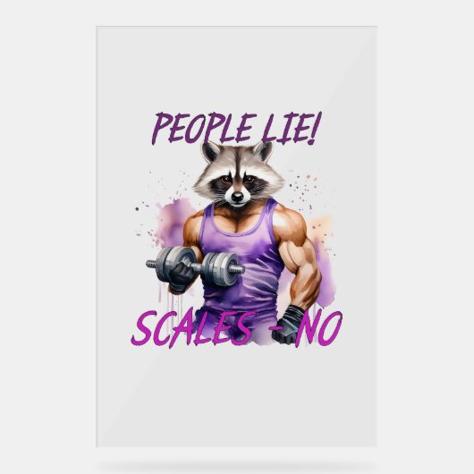 Racoon trainer, atleet, halters acryl bord (Voorkant)