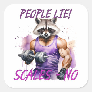 Racoon trainer, atleet, halters vierkante sticker