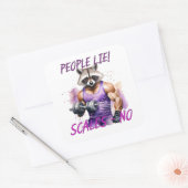 Racoon trainer, atleet, halters vierkante sticker (Envelop)