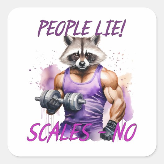 Racoon trainer, atleet, halters vierkante sticker (Voorkant)