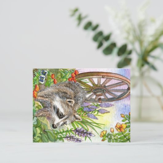 Racoon van de bloementuin briefkaart (Staand voorkant)