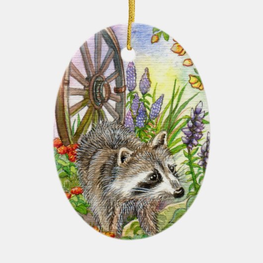 Racoon van Flower Garden Keramisch Ornament (Voorkant)