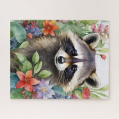 Racoon Waterverf bloemenportret Legpuzzel (Horizontaal)
