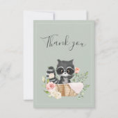 Racoon Waterverf Sage Green Baby shower Bedankkaart (Voorkant)
