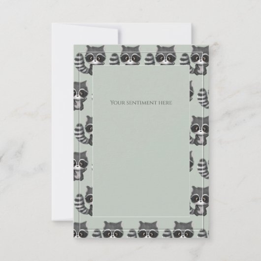 Racoon Waterverf Sage Green Baby shower Bedankkaart (Achterkant)