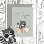 Racoon Waterverf Sage Green Baby shower Bedankkaart