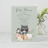 Racoon Waterverf Sage Green Baby shower Kaart (Staand voorkant)