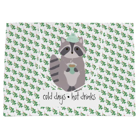Racoon With A Hot Drink Groot Cadeauzakje (Voorkant)