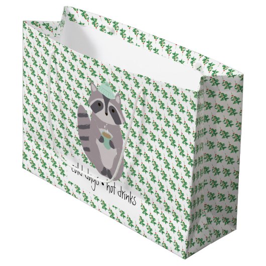 Racoon With A Hot Drink Groot Cadeauzakje (Voorkant Gekanteld)
