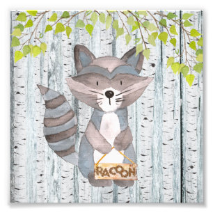 Racoon Woodland Friends - illustratie Waterverf Foto Afdruk