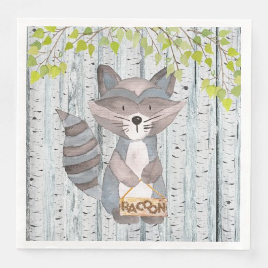 Racoon Woodland Friends - illustratie Waterverf Servetten (Voorkant)
